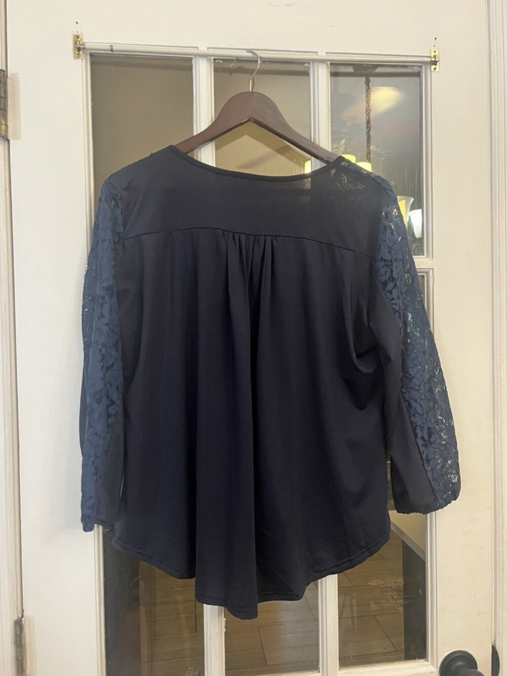XXL Lace Midnight Blue Witchy Long Sleeve Peasant Cottagecore Top Whimsygoth Q - Picture 3 of 4